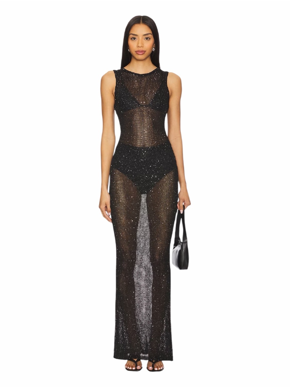 Superdown Revolve Alix Black Sequined Sleeveless Sheer Maxi Dress Medium NWT